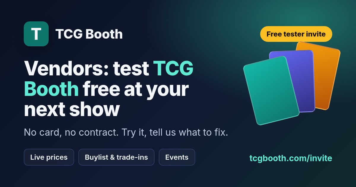 TCG Booth free vendor tester invite